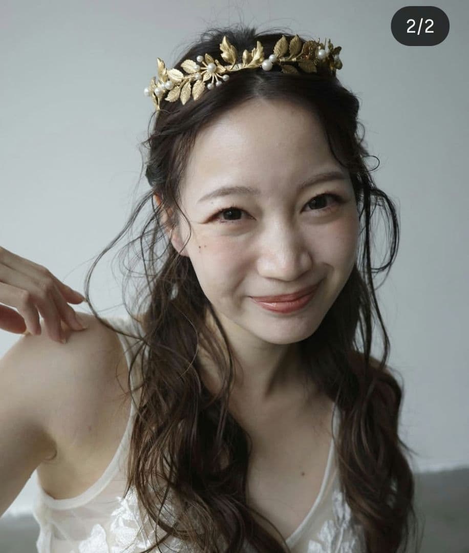 カチューシャ＆ピアスセット　ウェディング　ゴールドアクセサリー