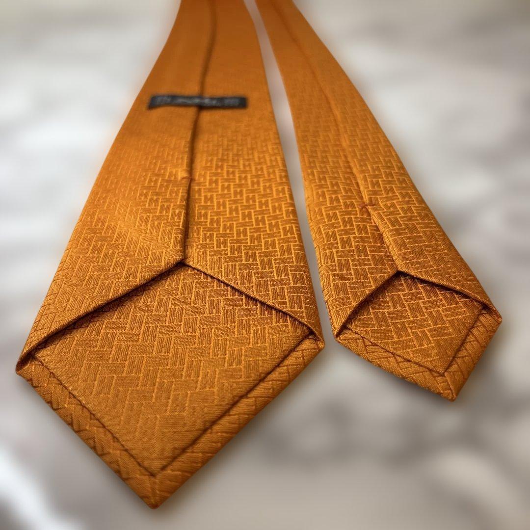 【極美品✨】HERMES ネクタイ　ファソネ　H柄　オレンジ　刺繍