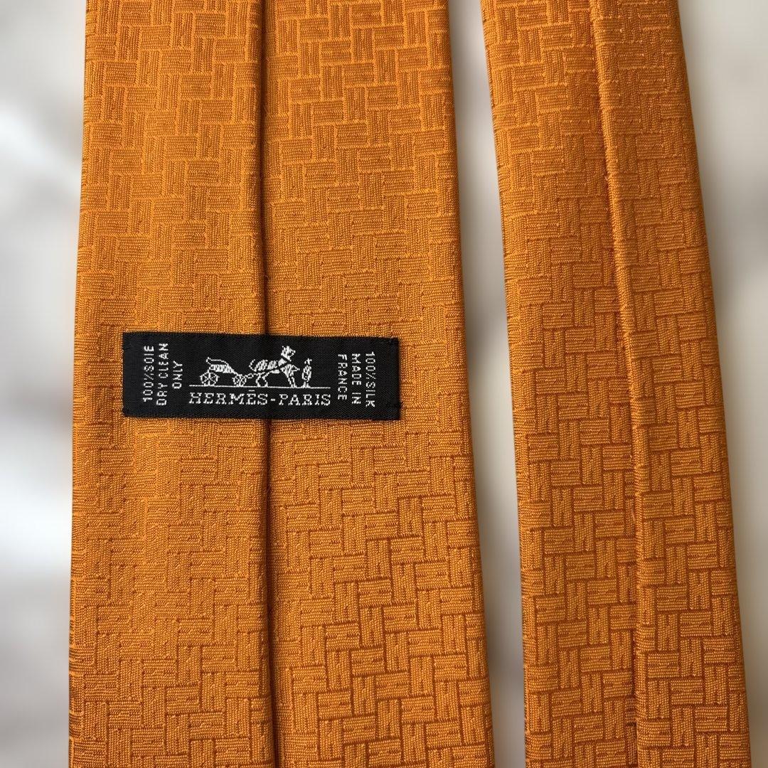 【極美品✨】HERMES ネクタイ　ファソネ　H柄　オレンジ　刺繍