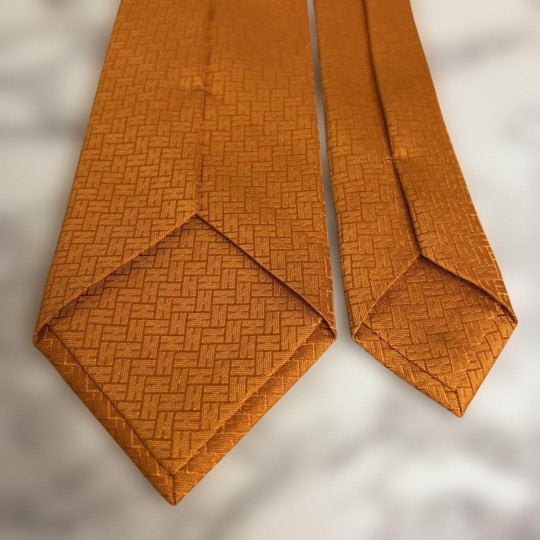 【極美品✨】HERMES ネクタイ　ファソネ　H柄　オレンジ　刺繍