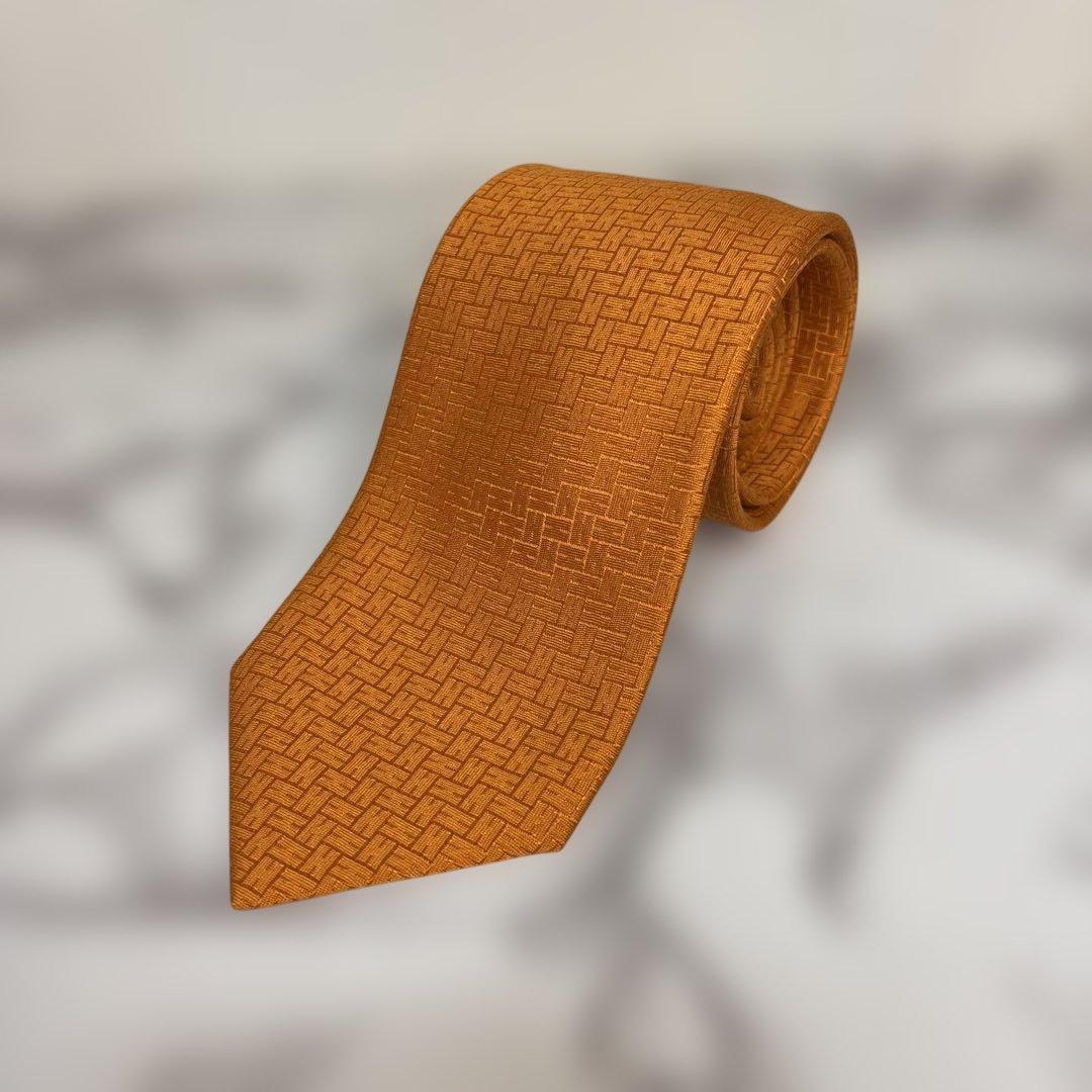 【極美品✨】HERMES ネクタイ　ファソネ　H柄　オレンジ　刺繍