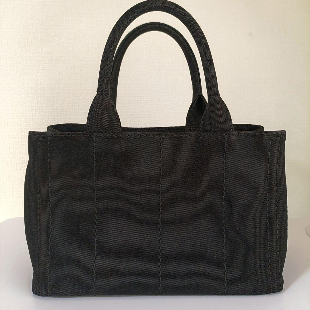 正規美品　プラダ　カナパ　ハンドバッグ　三角ロゴ　ゴールド金具　デニム　ブラック