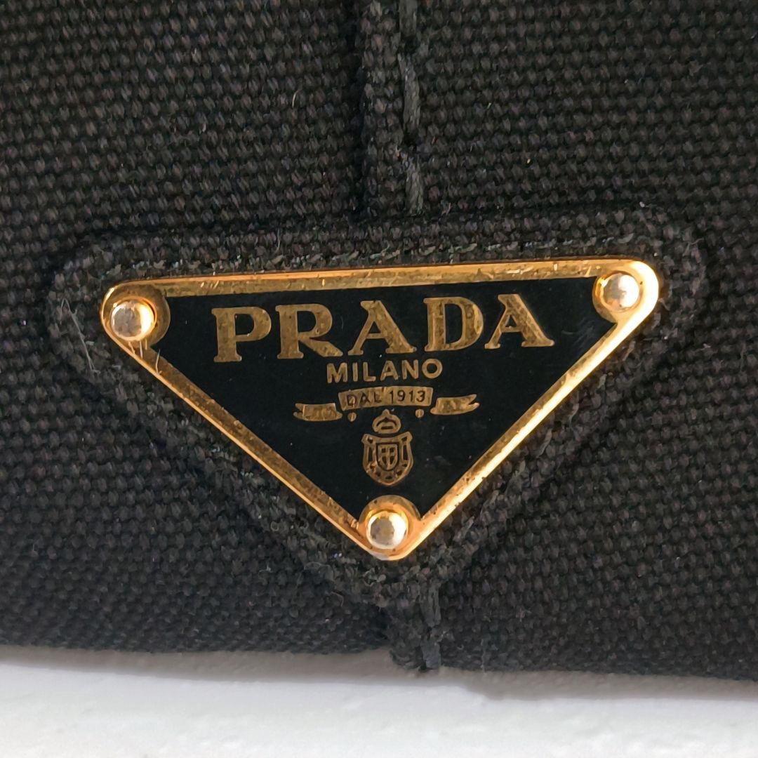 正規美品　プラダ　カナパ　ハンドバッグ　三角ロゴ　ゴールド金具　デニム　ブラック