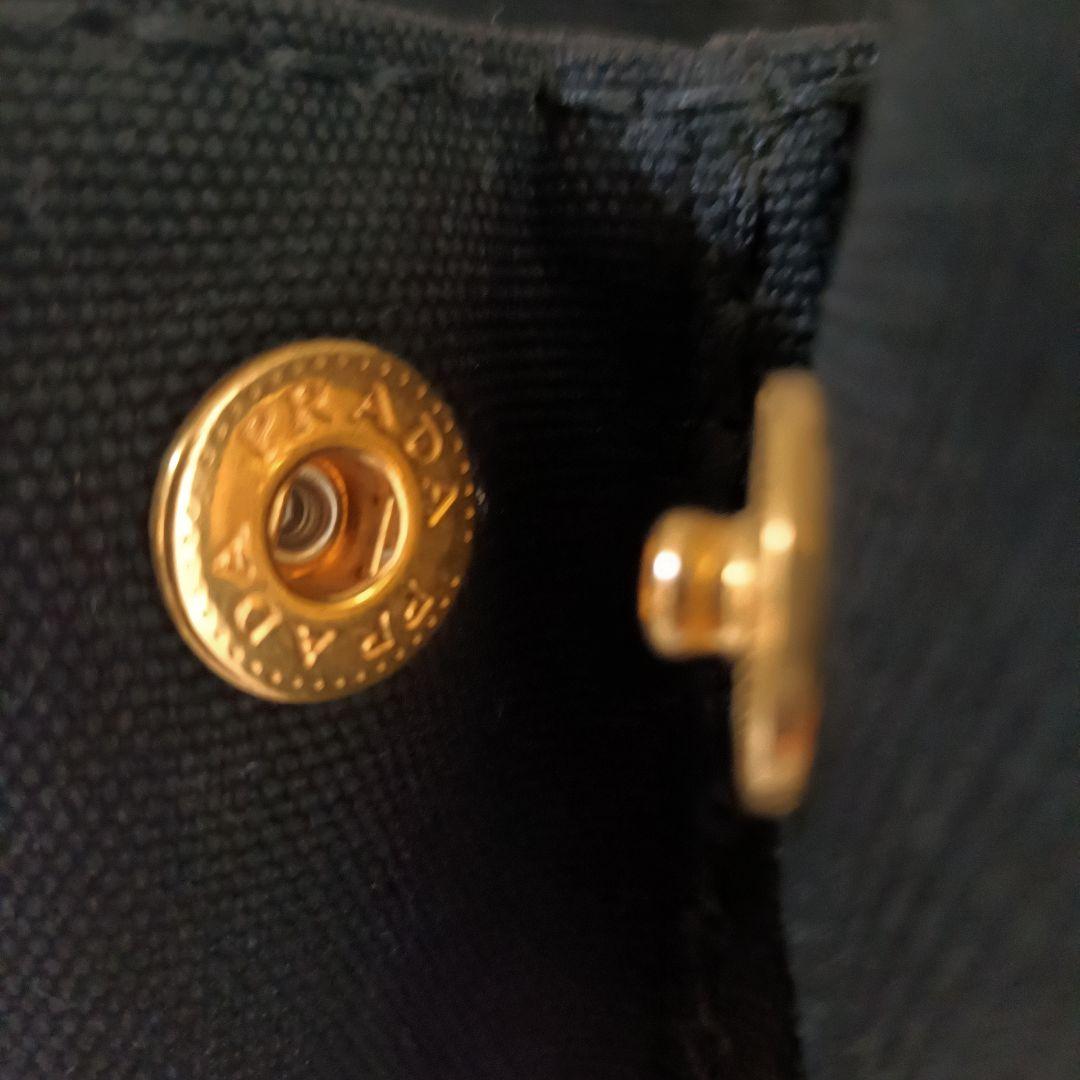 正規美品　プラダ　カナパ　ハンドバッグ　三角ロゴ　ゴールド金具　デニム　ブラック