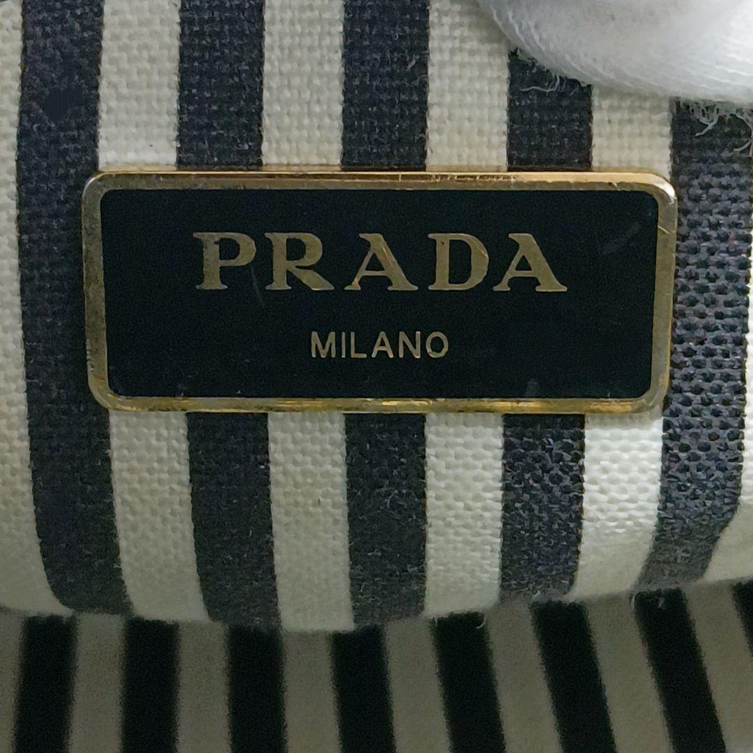 正規美品　プラダ　カナパ　ハンドバッグ　三角ロゴ　ゴールド金具　デニム　ブラック