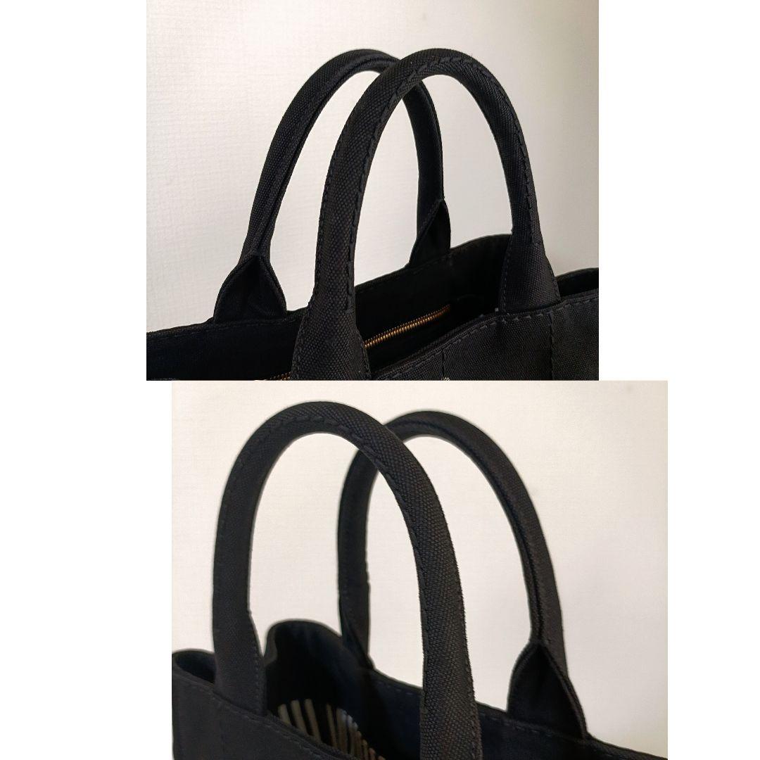 正規美品　プラダ　カナパ　ハンドバッグ　三角ロゴ　ゴールド金具　デニム　ブラック