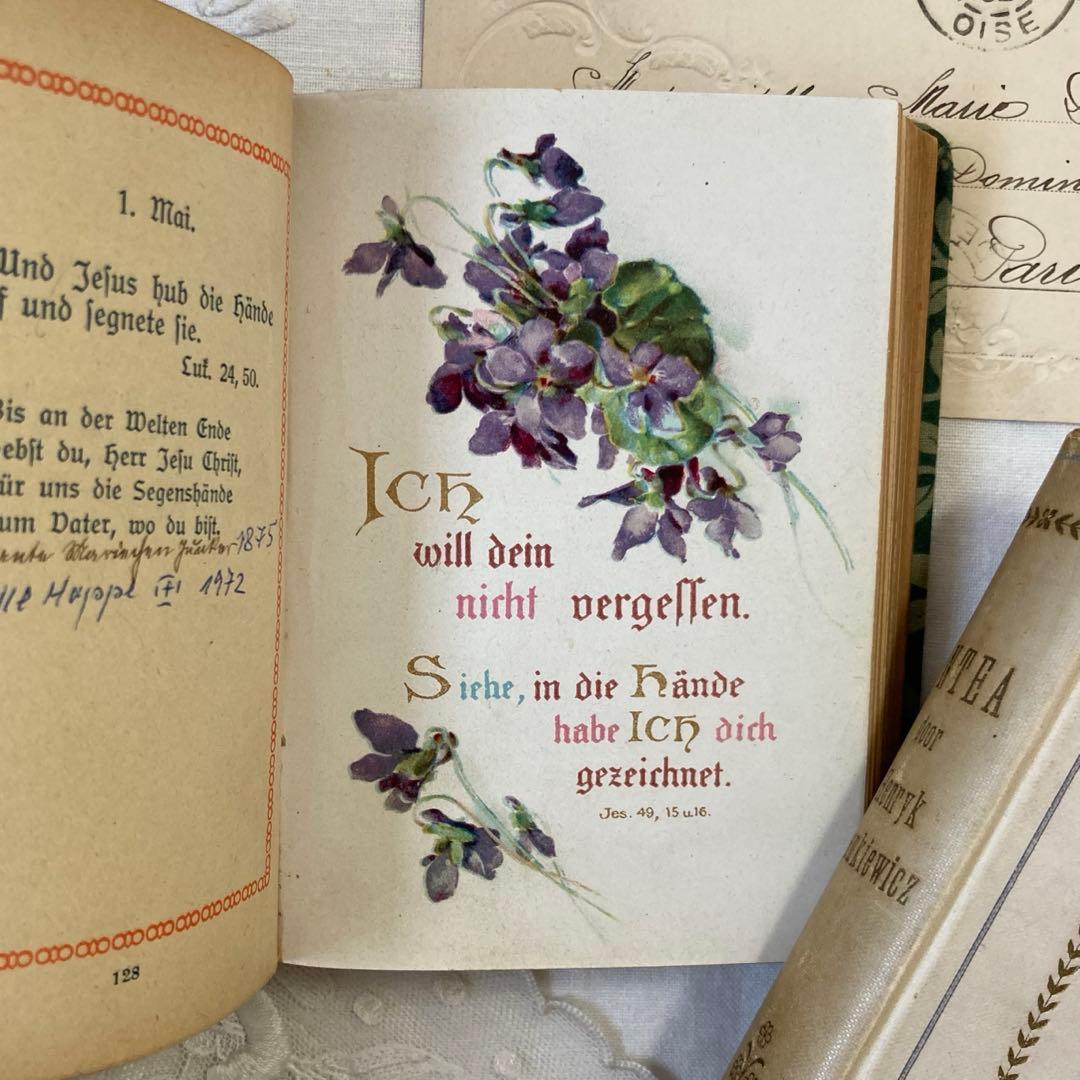 L-865 洋書ドイツアンティーク古書　布張り装丁の美しいメモリアルブック