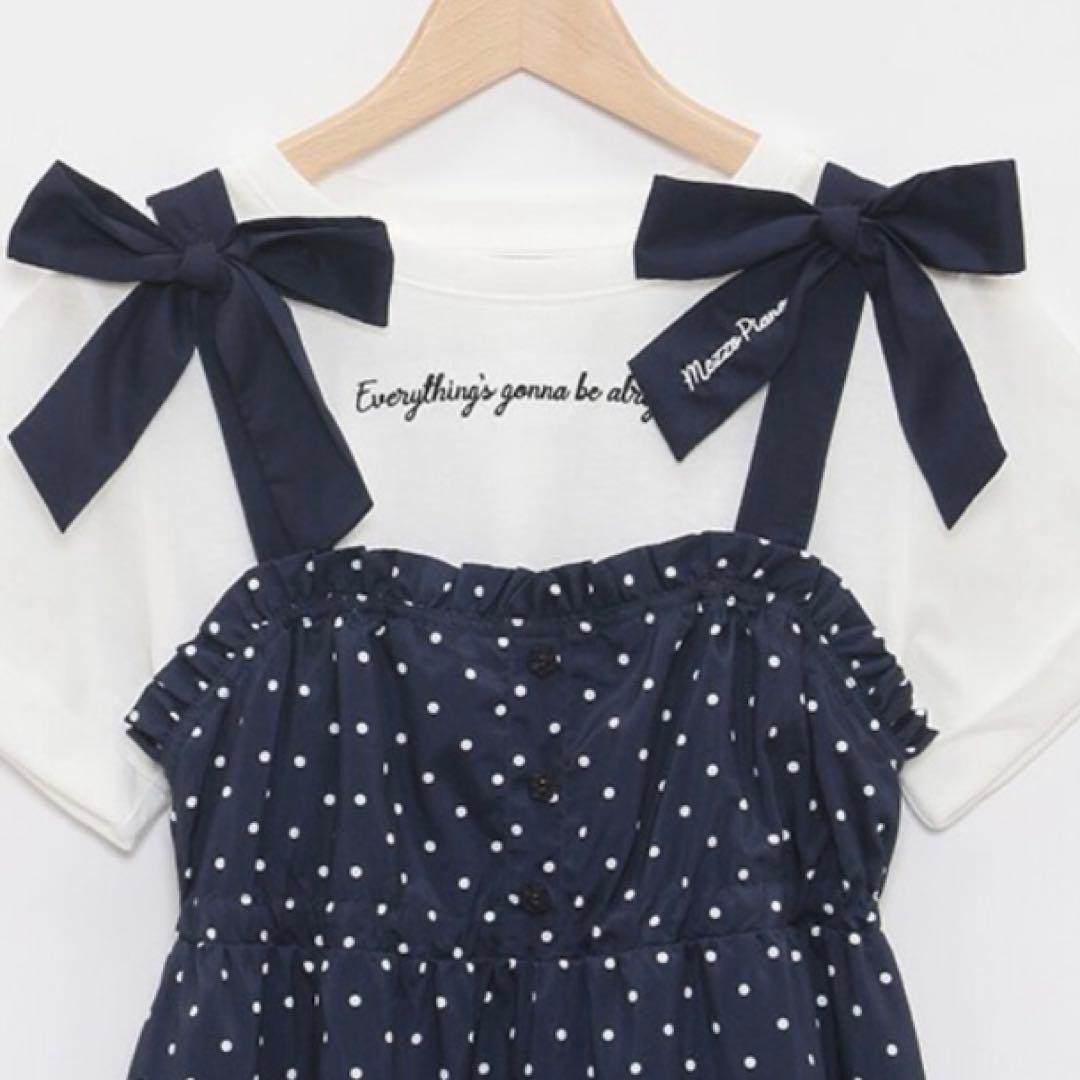 メゾピアノジュニア　肩リボンワンピース＆Tシャツセット　150