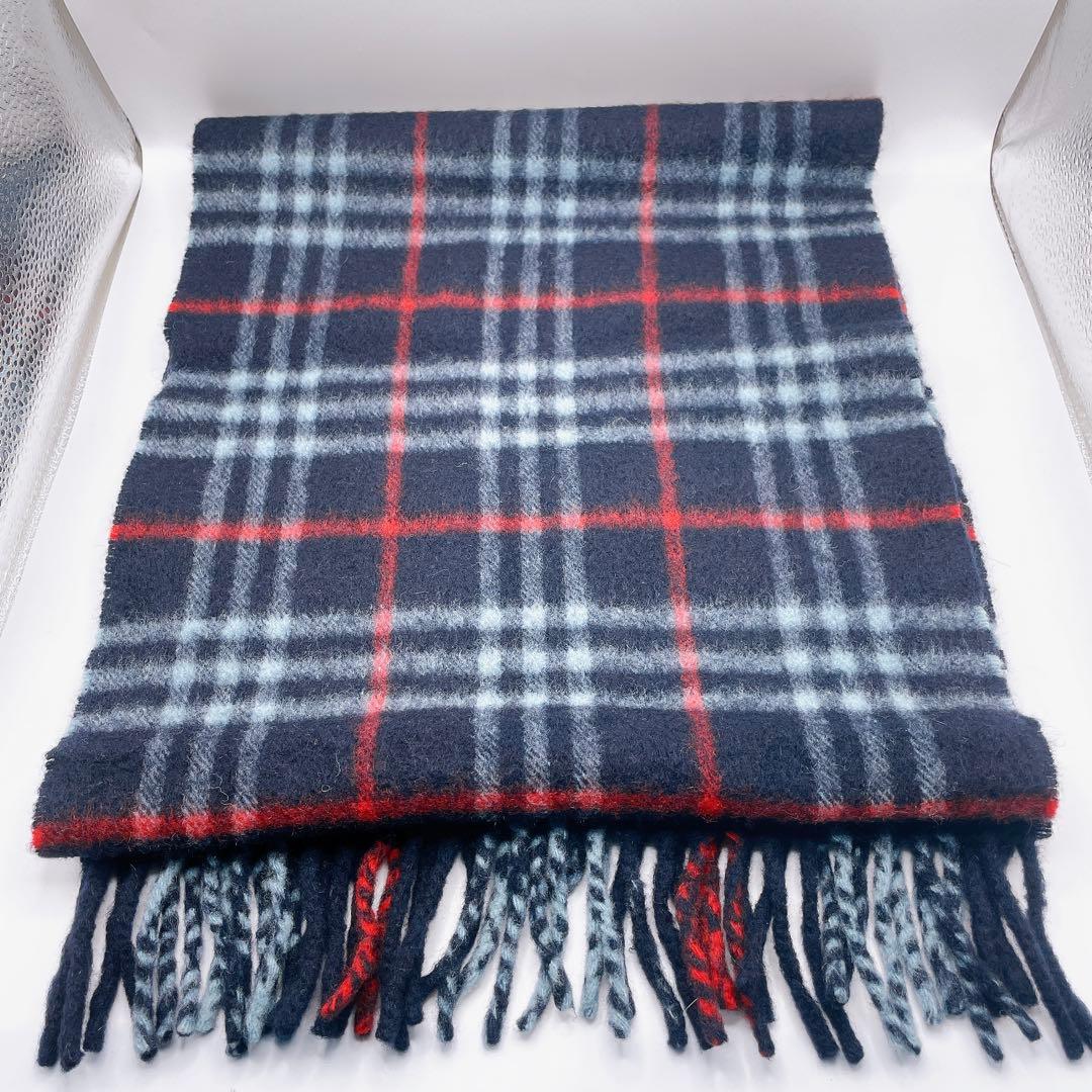 バーバリーズ カシミヤ100％ マフラー ノバチェック 英国製 ネイビー