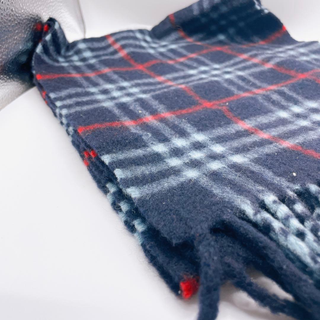 バーバリーズ カシミヤ100％ マフラー ノバチェック 英国製 ネイビー