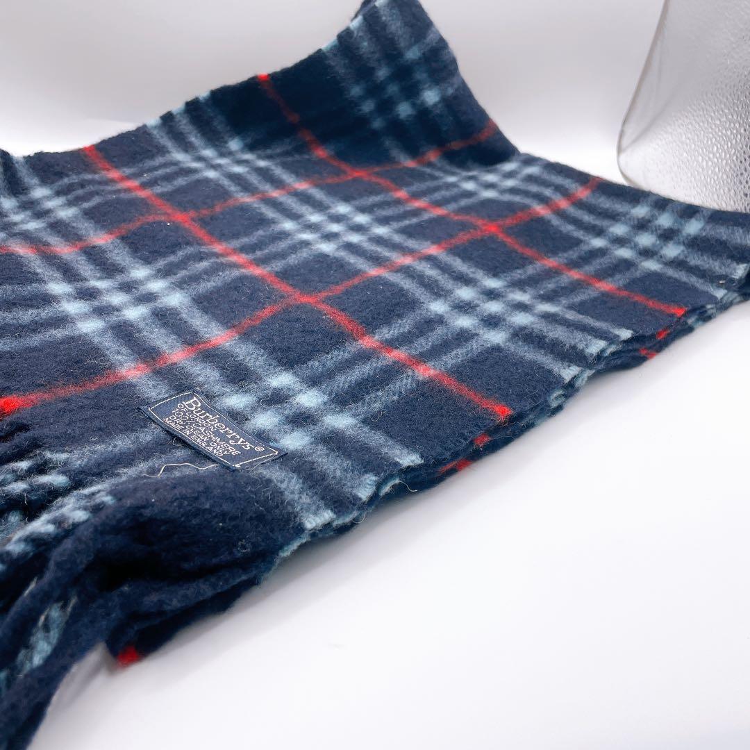 バーバリーズ カシミヤ100％ マフラー ノバチェック 英国製 ネイビー