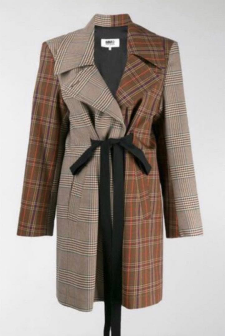 【定価13万】19AW MM6 docking Check wrap coat