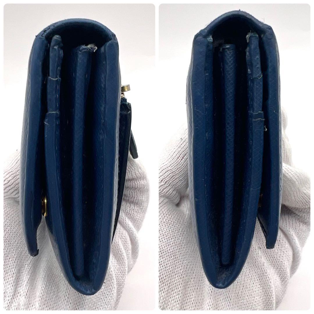 美品✨プラダ 長財布 Wホック パスケース付 サフィアーノ 青 1MH132