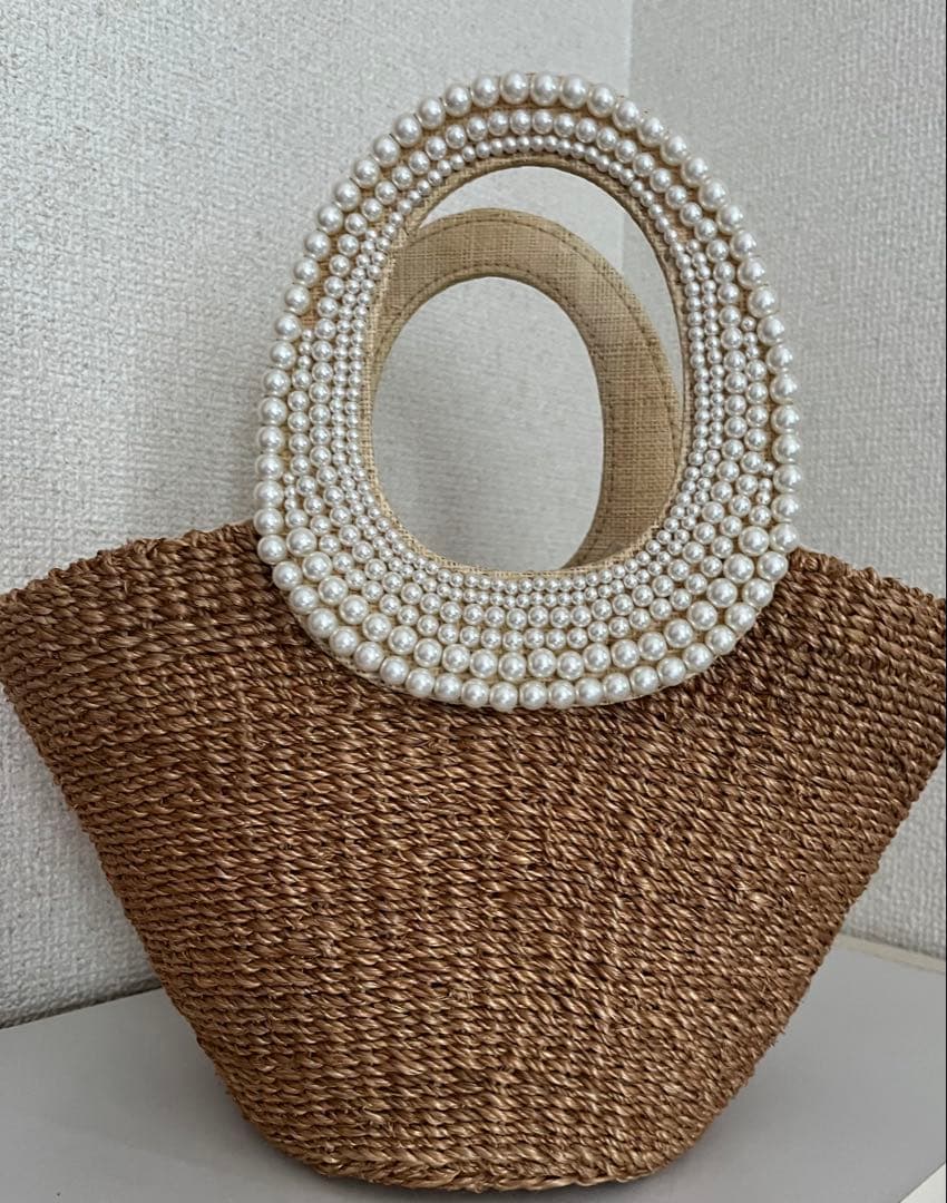 素敵に可愛いい⭐︎アナトリエ⭐︎ベージュ パール装飾 かごバッグ