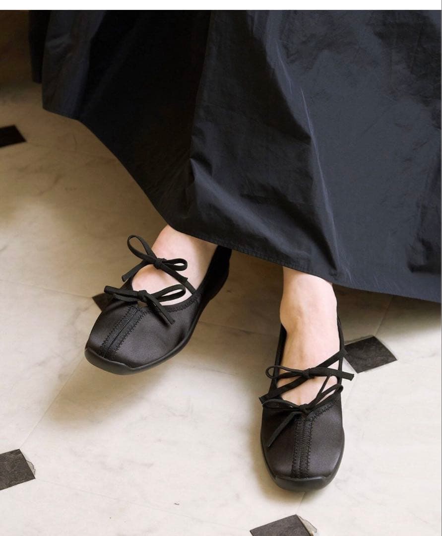 LE TALON ルタロン ダブルリボン バレリーナ シューズ ブラック