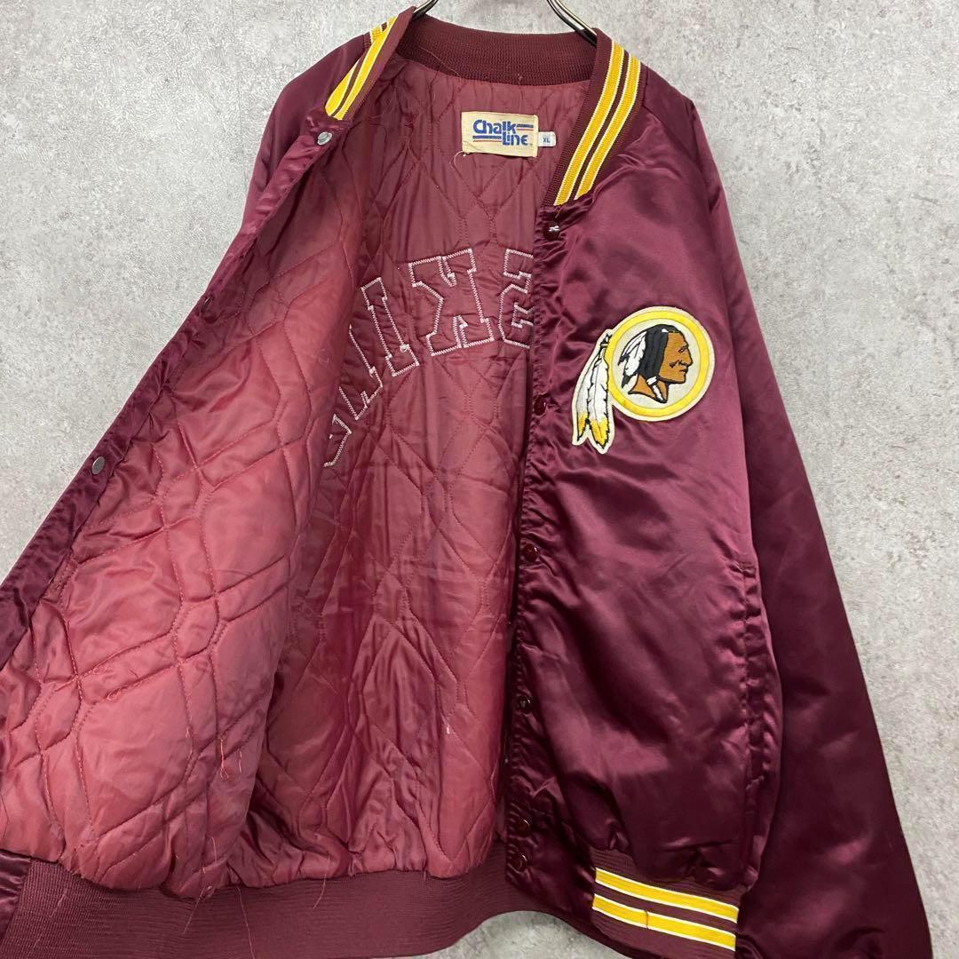 レア古着90s○NFLレッドスキンズ刺繍スタジャン バーガンディー メンズXL