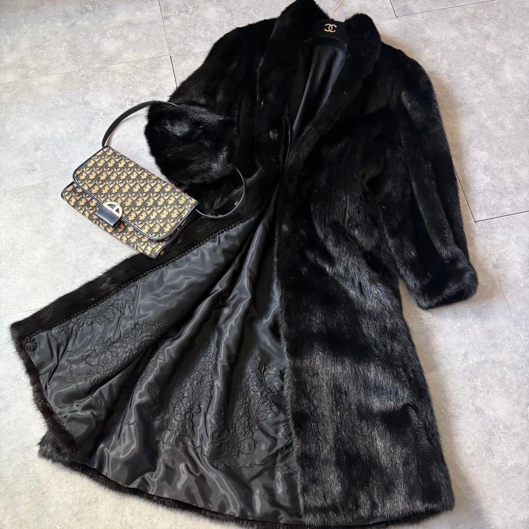 【極美品❣️】毛皮　総丈114 高級ミンク 銀SAGA ミンクコート ブラック