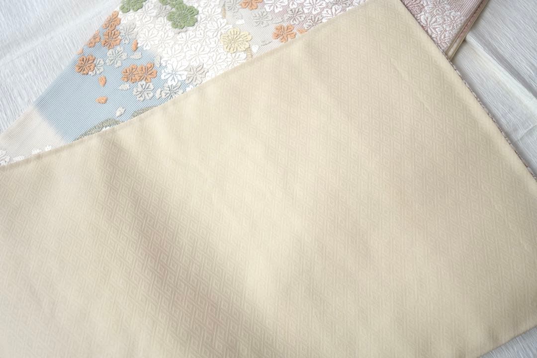 正絹　六通袋帯　雪輪に桜　唐織　入学式、卒業式など