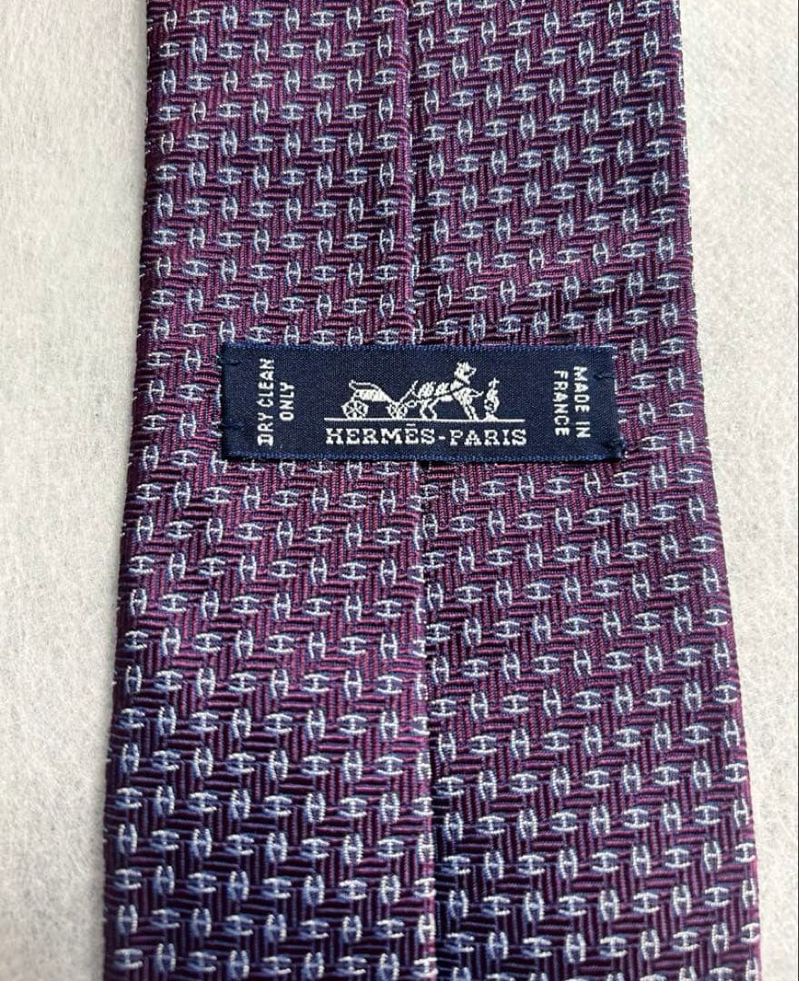【未使用】HERMES エルメス ネクタイ　シルク100% フランス製　パープル