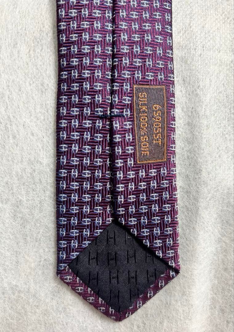 【未使用】HERMES エルメス ネクタイ　シルク100% フランス製　パープル