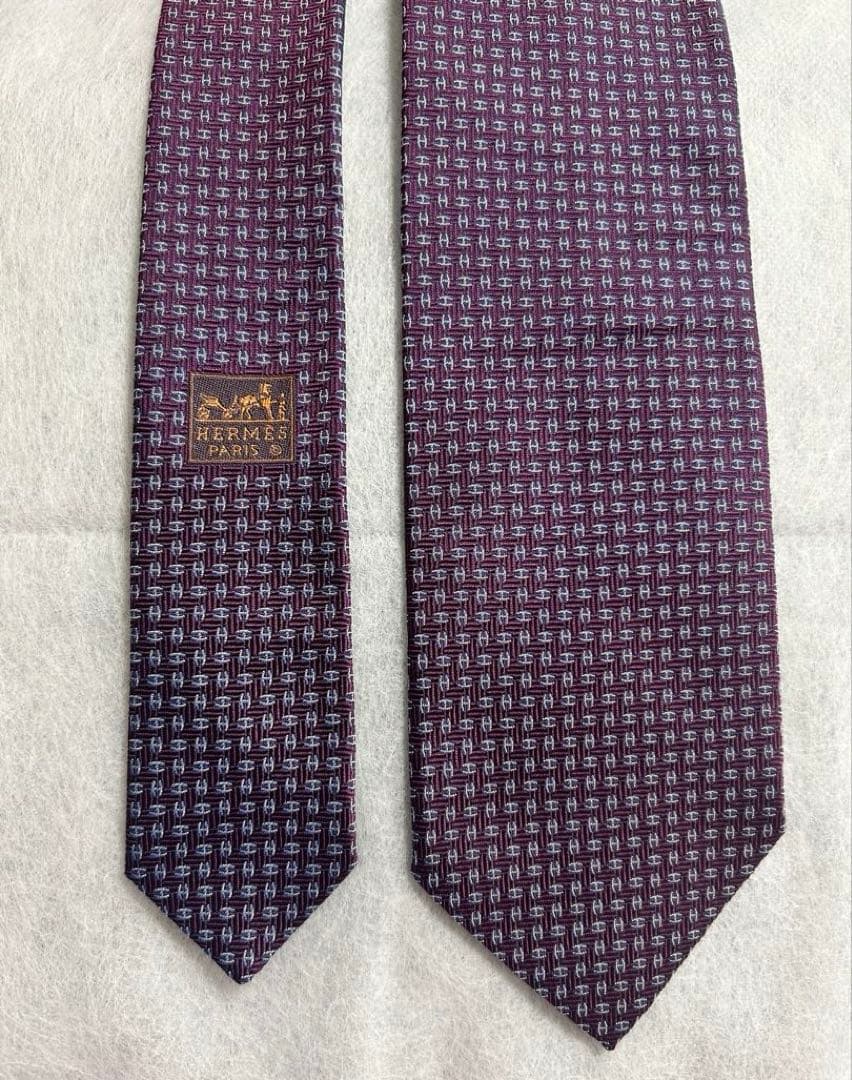 【未使用】HERMES エルメス ネクタイ　シルク100% フランス製　パープル