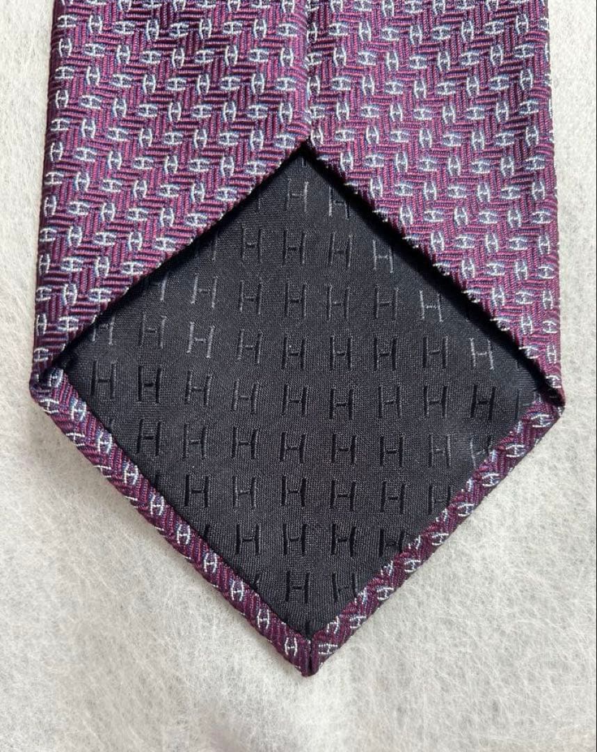 【未使用】HERMES エルメス ネクタイ　シルク100% フランス製　パープル