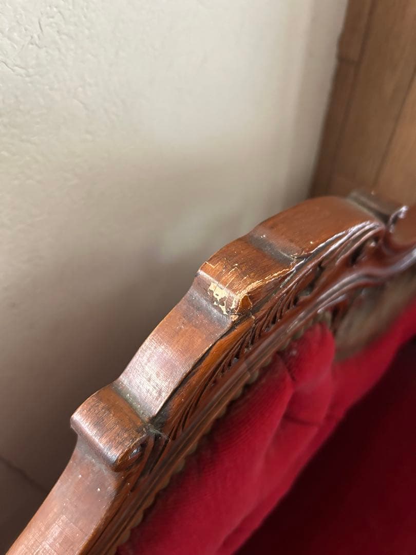 アンティーク調 カウチソファ 2人掛け 猫脚 ボルドー 彫刻 サロンチェア 椅子