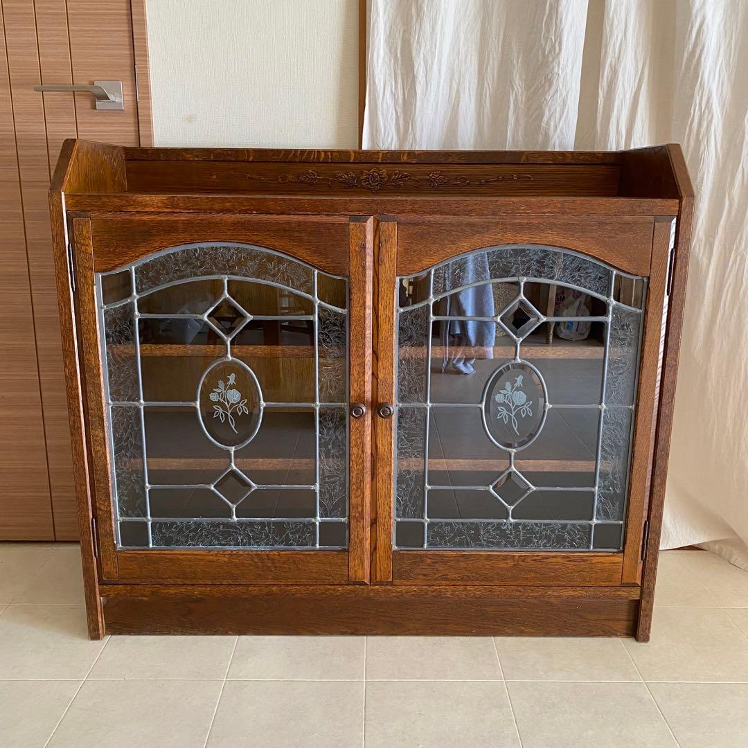 三越ブルージュ　キャビネット　三越家具　ステンドガラス　カントリー　英国　飾り棚