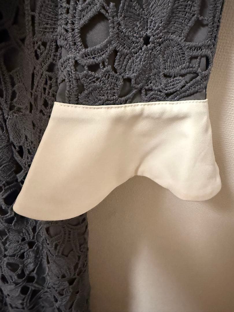 Sサイズ LEJA花柄レースカラースパンコール刺繍Aラインフレアドレスワンピース