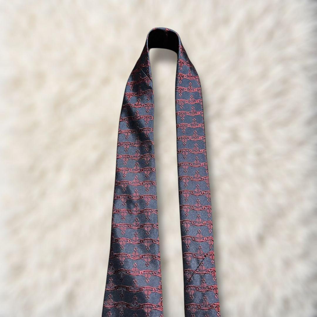 【美品✨】ヴィヴィアンウエストウッド 総オーブ柄 暗濃紺赤 ジャガード ネクタイ
