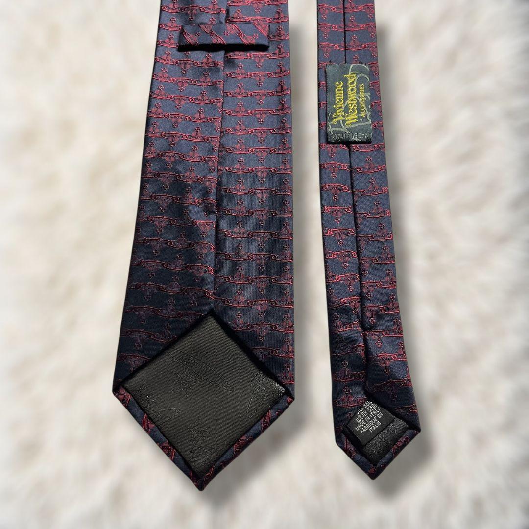 【美品✨】ヴィヴィアンウエストウッド 総オーブ柄 暗濃紺赤 ジャガード ネクタイ