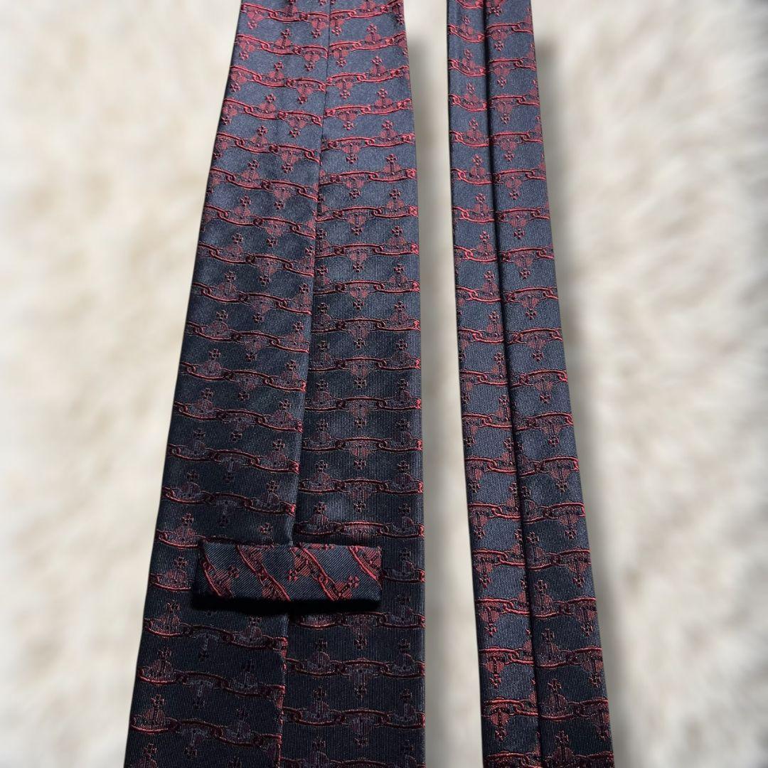【美品✨】ヴィヴィアンウエストウッド 総オーブ柄 暗濃紺赤 ジャガード ネクタイ