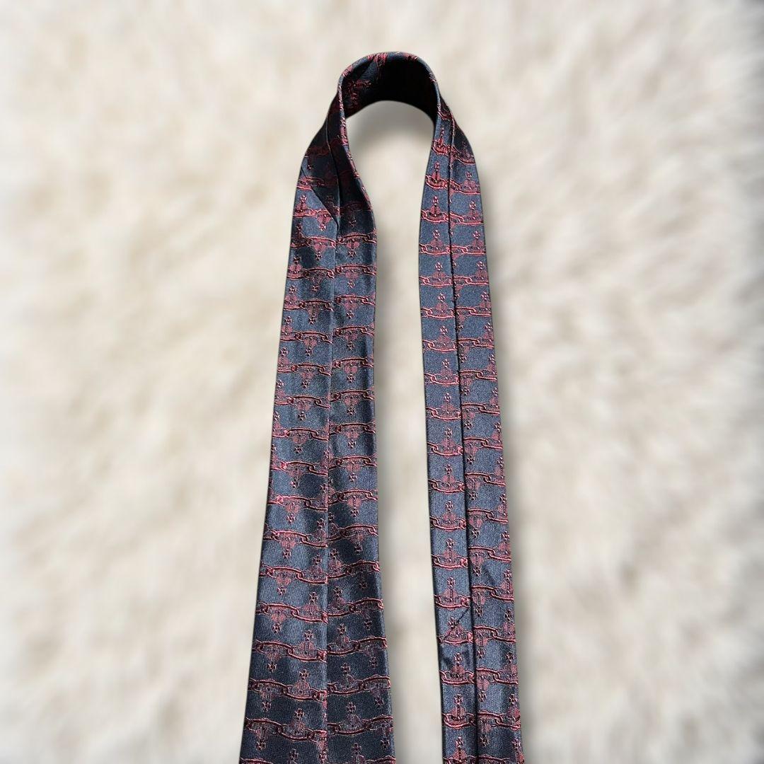 【美品✨】ヴィヴィアンウエストウッド 総オーブ柄 暗濃紺赤 ジャガード ネクタイ