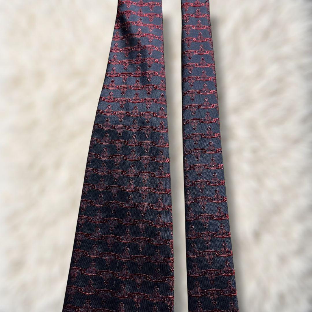 【美品✨】ヴィヴィアンウエストウッド 総オーブ柄 暗濃紺赤 ジャガード ネクタイ