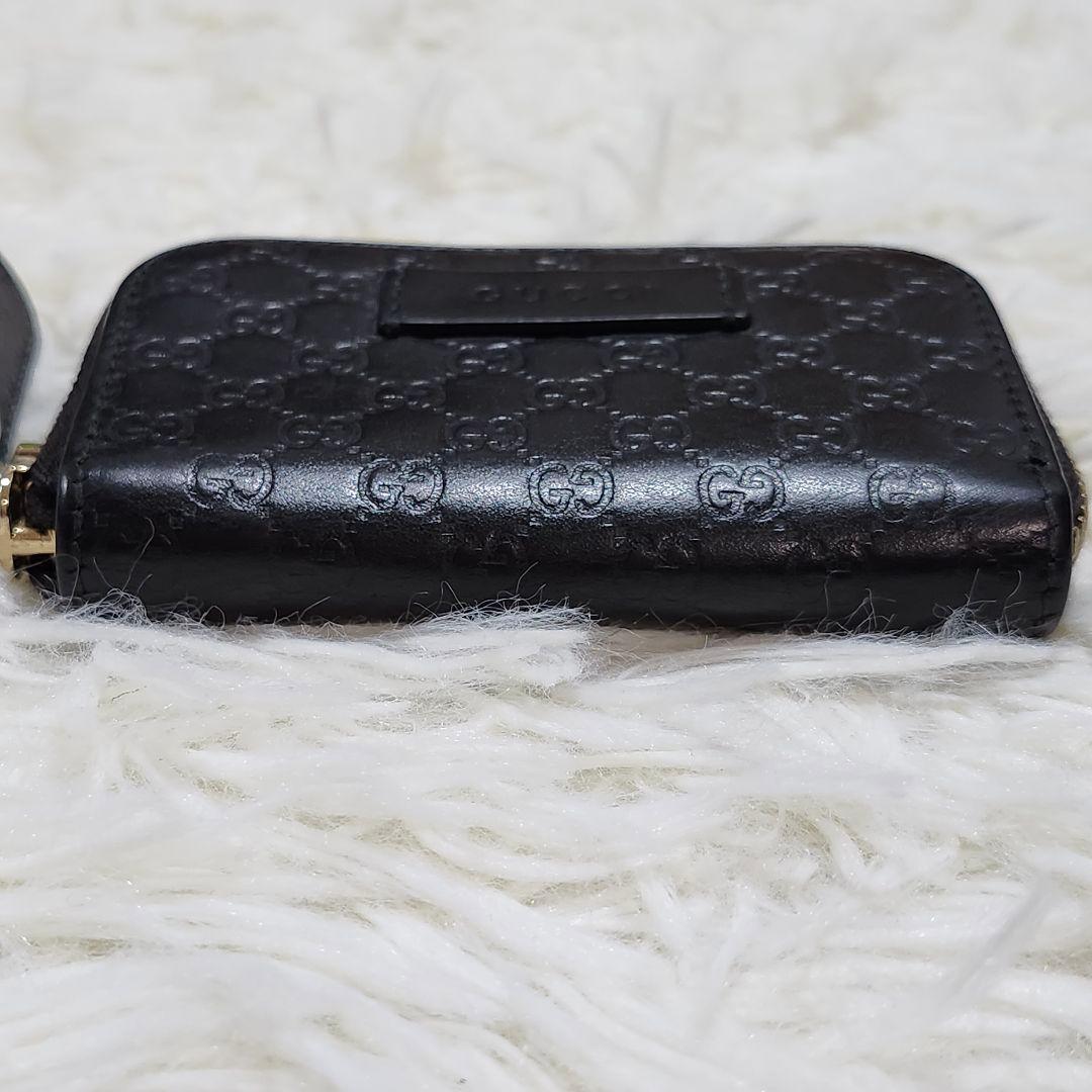 グッチ　ケース　マイクロシマレザー　GG柄　ラウンドファスナー　ブラック