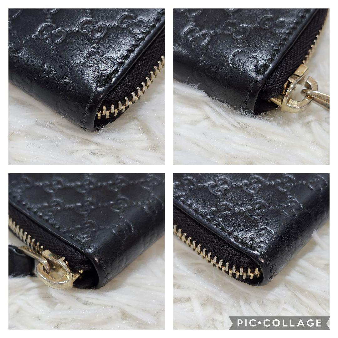 グッチ　ケース　マイクロシマレザー　GG柄　ラウンドファスナー　ブラック