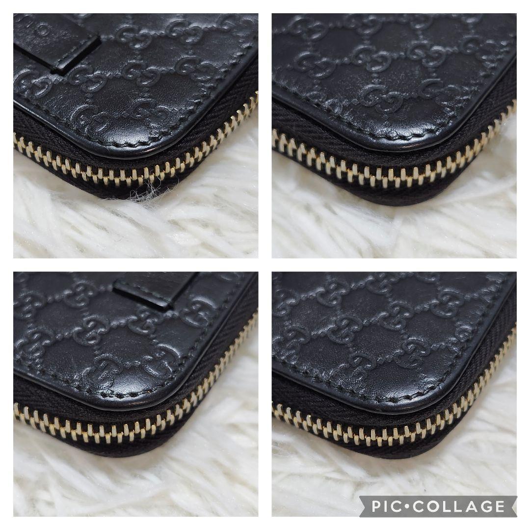 グッチ　ケース　マイクロシマレザー　GG柄　ラウンドファスナー　ブラック