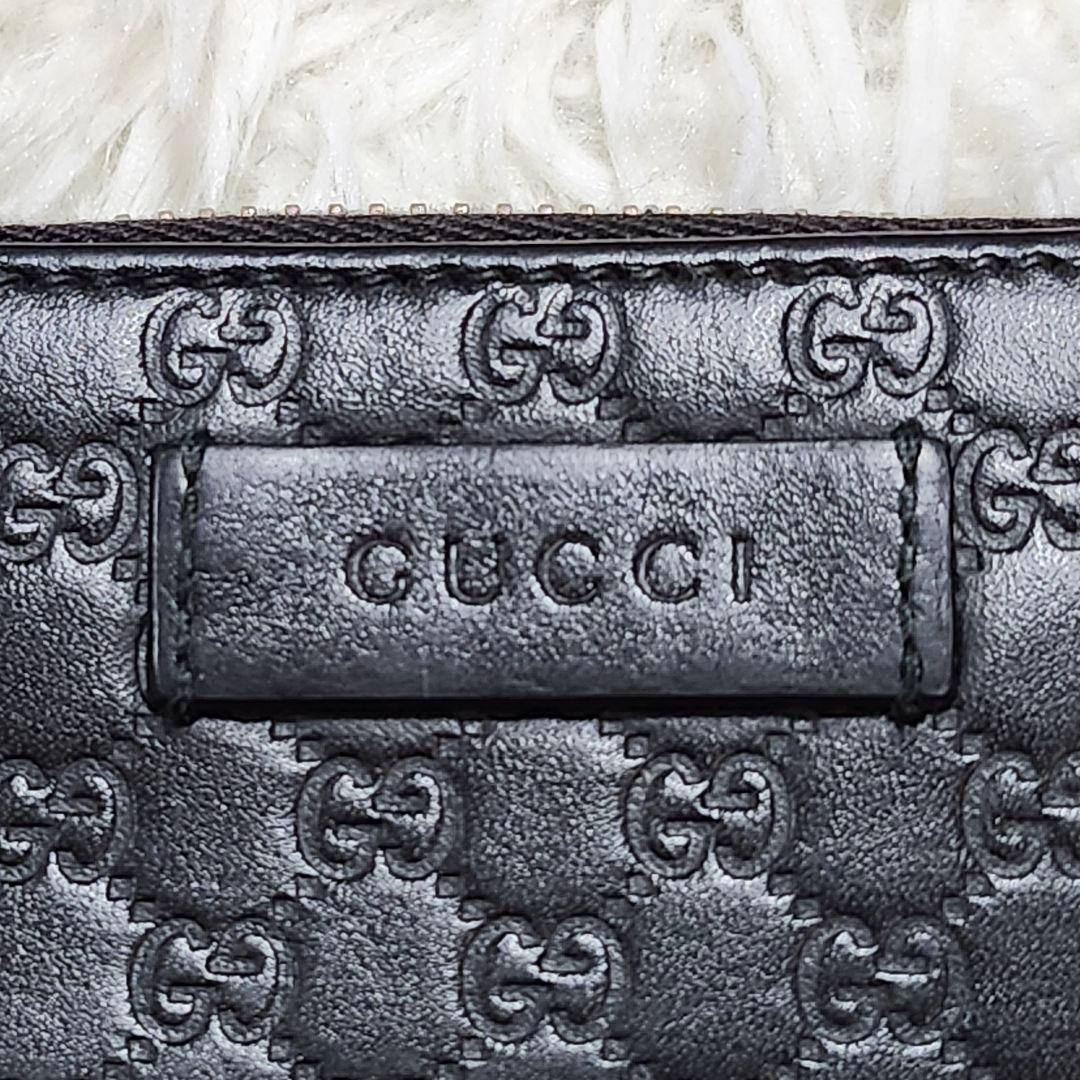 グッチ　ケース　マイクロシマレザー　GG柄　ラウンドファスナー　ブラック