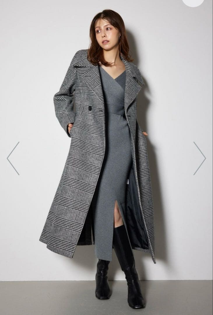 新品リエンダ　スタンドカラーシェイプドチェスターコート　チェック　3way