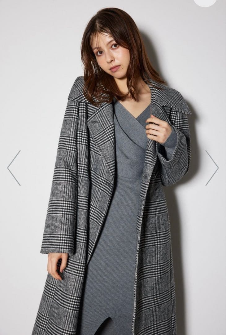 新品リエンダ　スタンドカラーシェイプドチェスターコート　チェック　3way