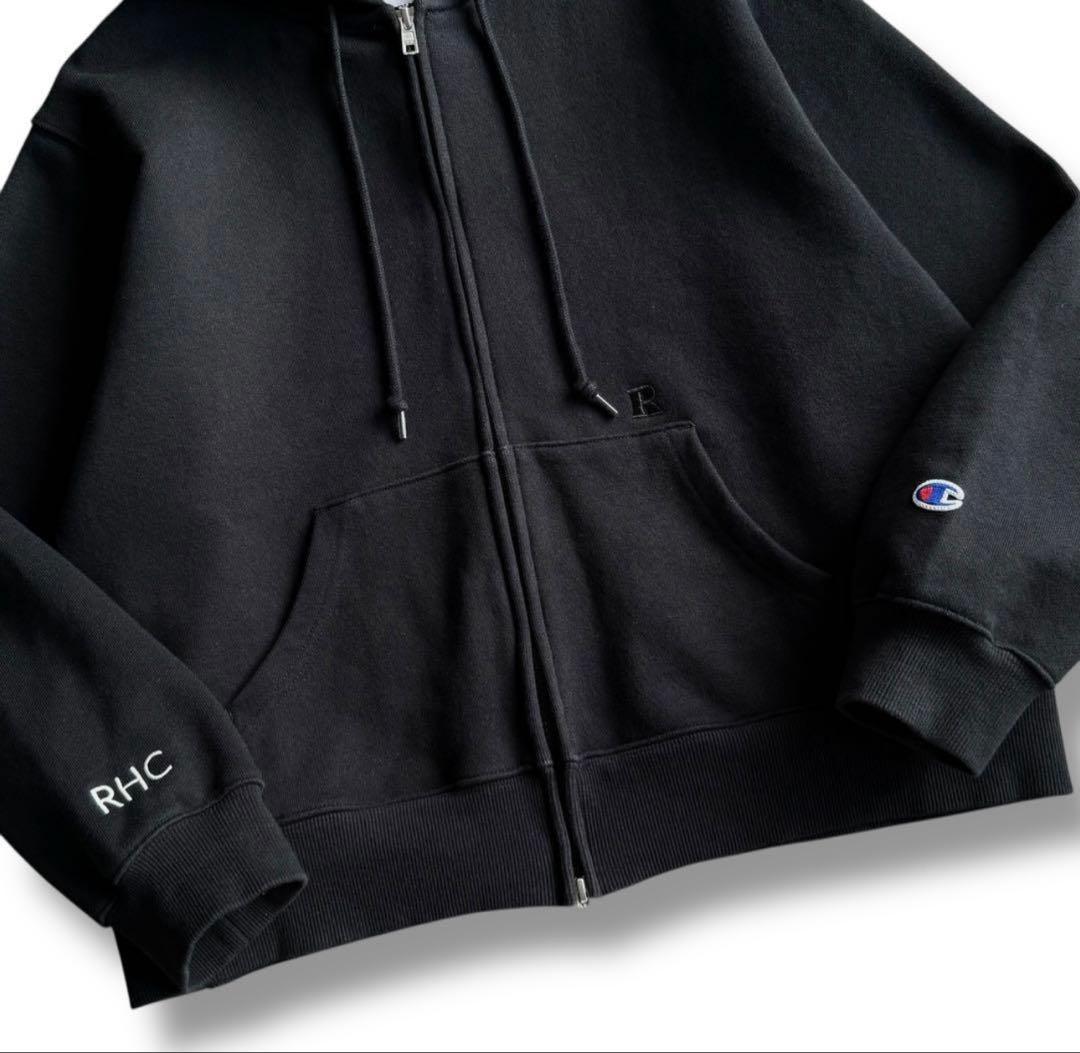 極美品 ロンハーマン RHC チャンピオン別注 ダブルジップ パーカー 黒 ロゴ