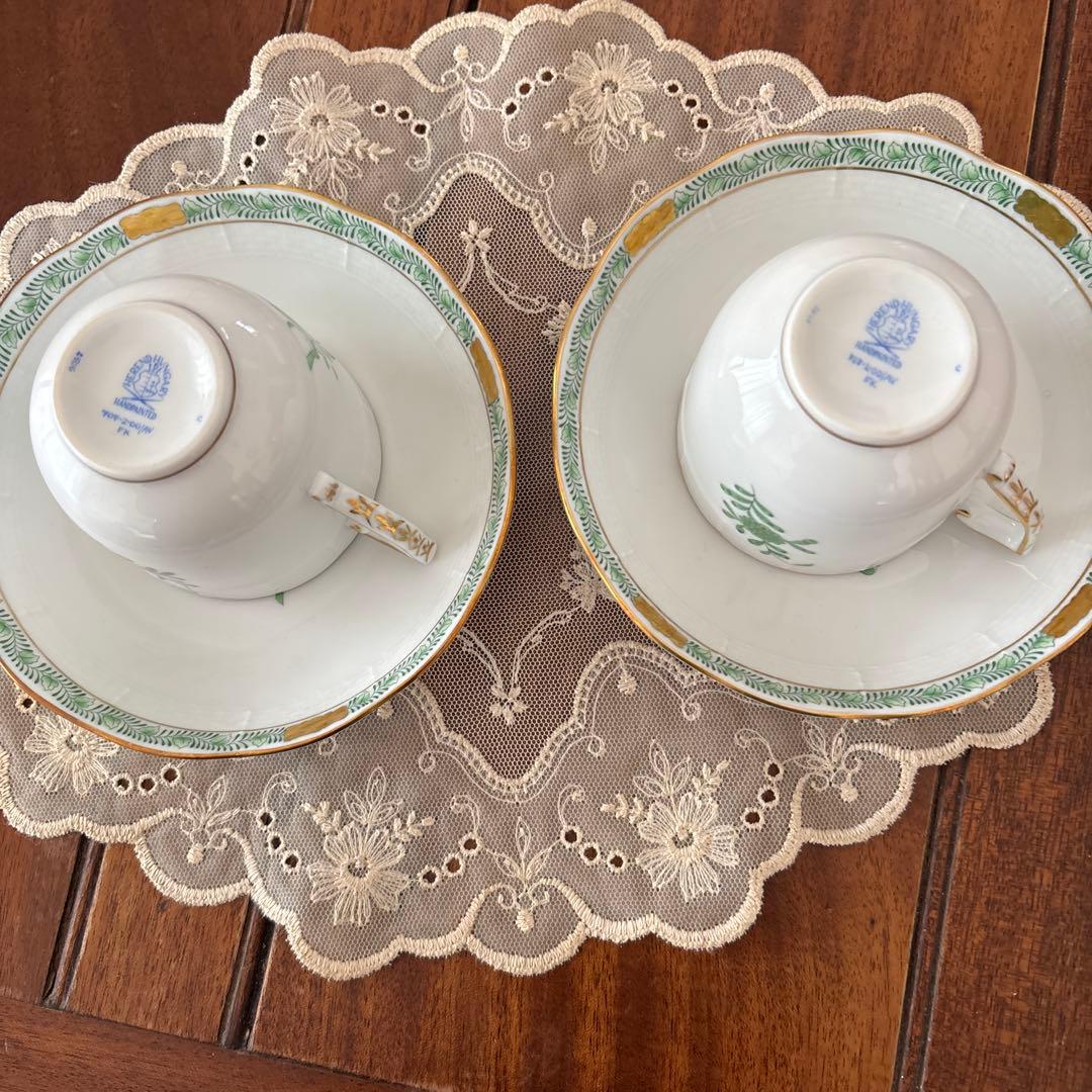 ヘレンド アポニーグリーン　コーヒー カップ＆ソーサー2客セット