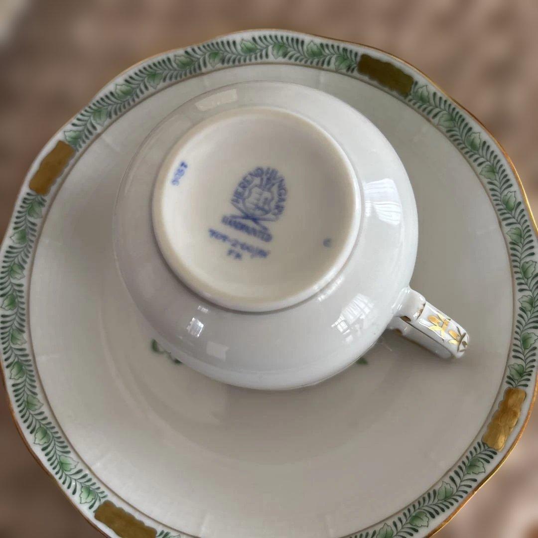 ヘレンド アポニーグリーン　コーヒー カップ＆ソーサー2客セット