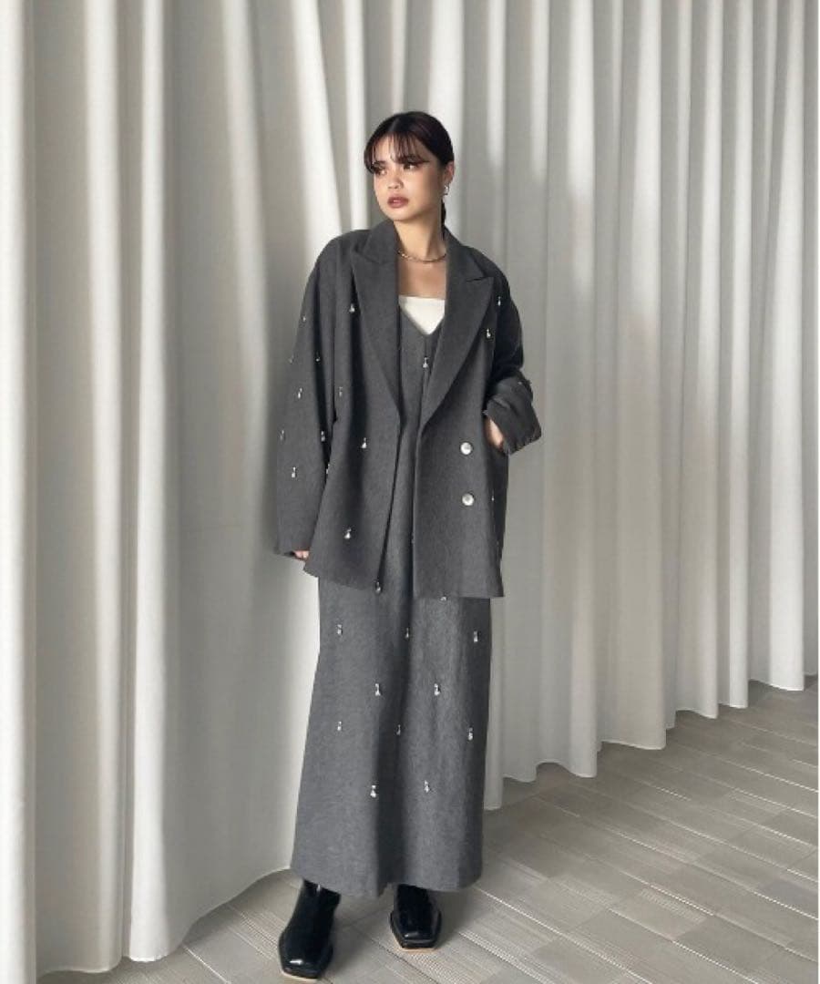 2601071 UND ELSA BIJOU WOOL DRESS グレー M