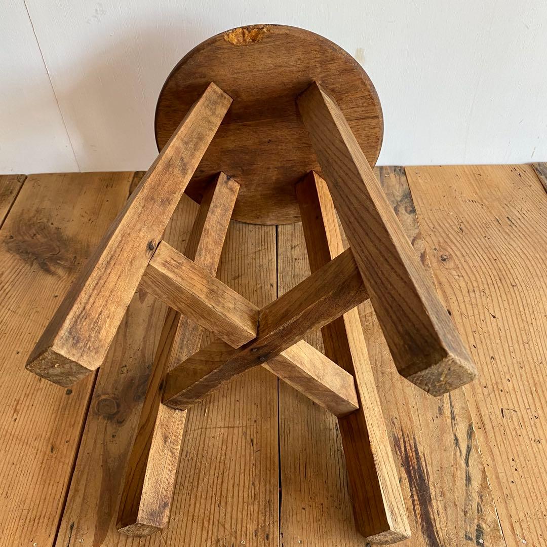 アンティーク スツール 椅子 無垢材 シャビー z865