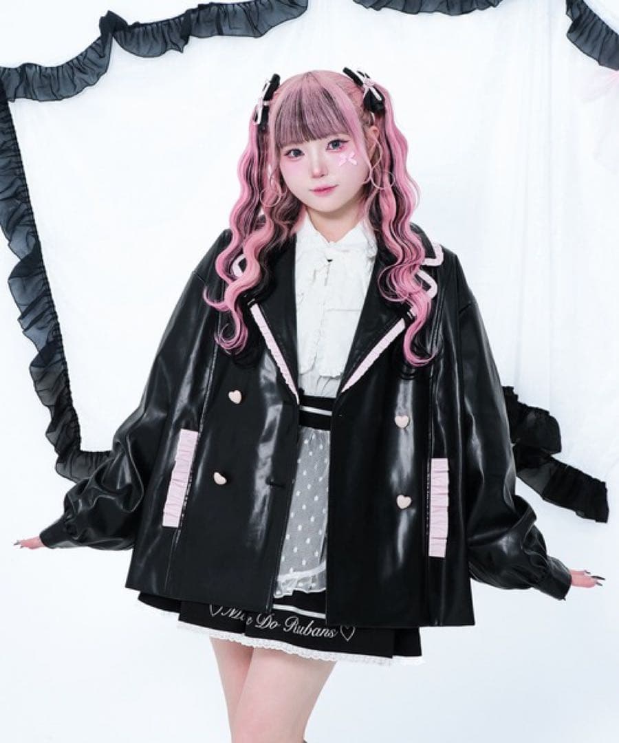 Magia Charm 配色フリル フェイクレザージャケット まきちゃん