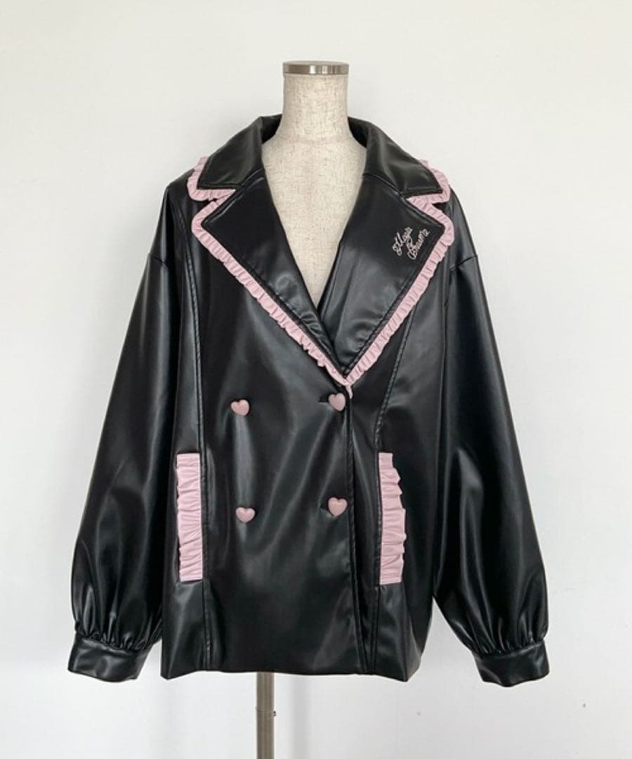 Magia Charm 配色フリル フェイクレザージャケット まきちゃん