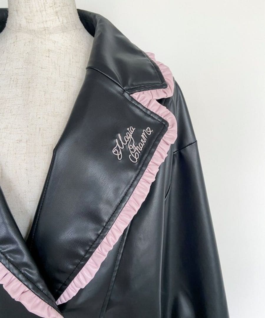 Magia Charm 配色フリル フェイクレザージャケット まきちゃん