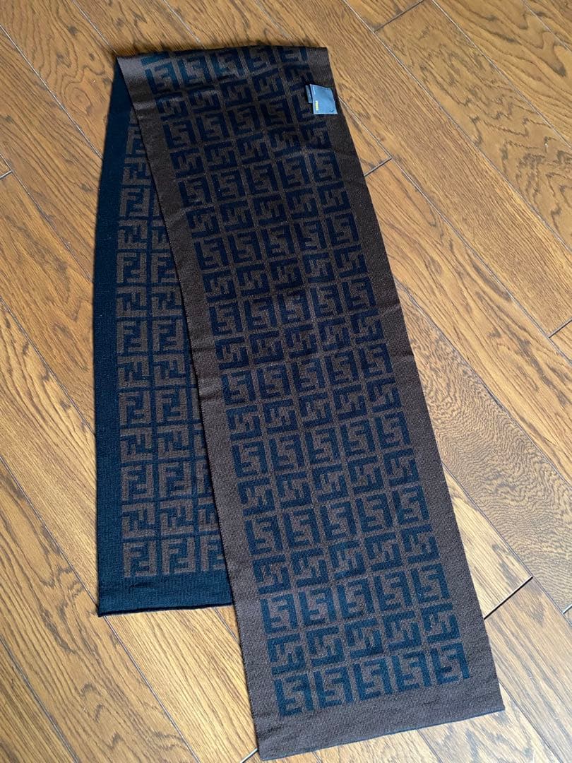 FENDI ズッカ柄 マフラー 新品未使用 ウール ブラック×ブラウン