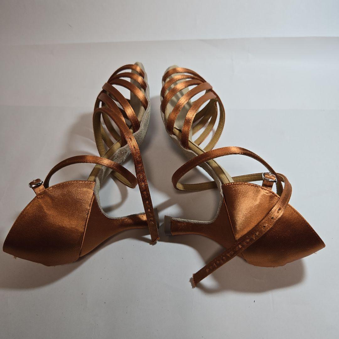オレンジ サテン ストラップ ダンスシューズ